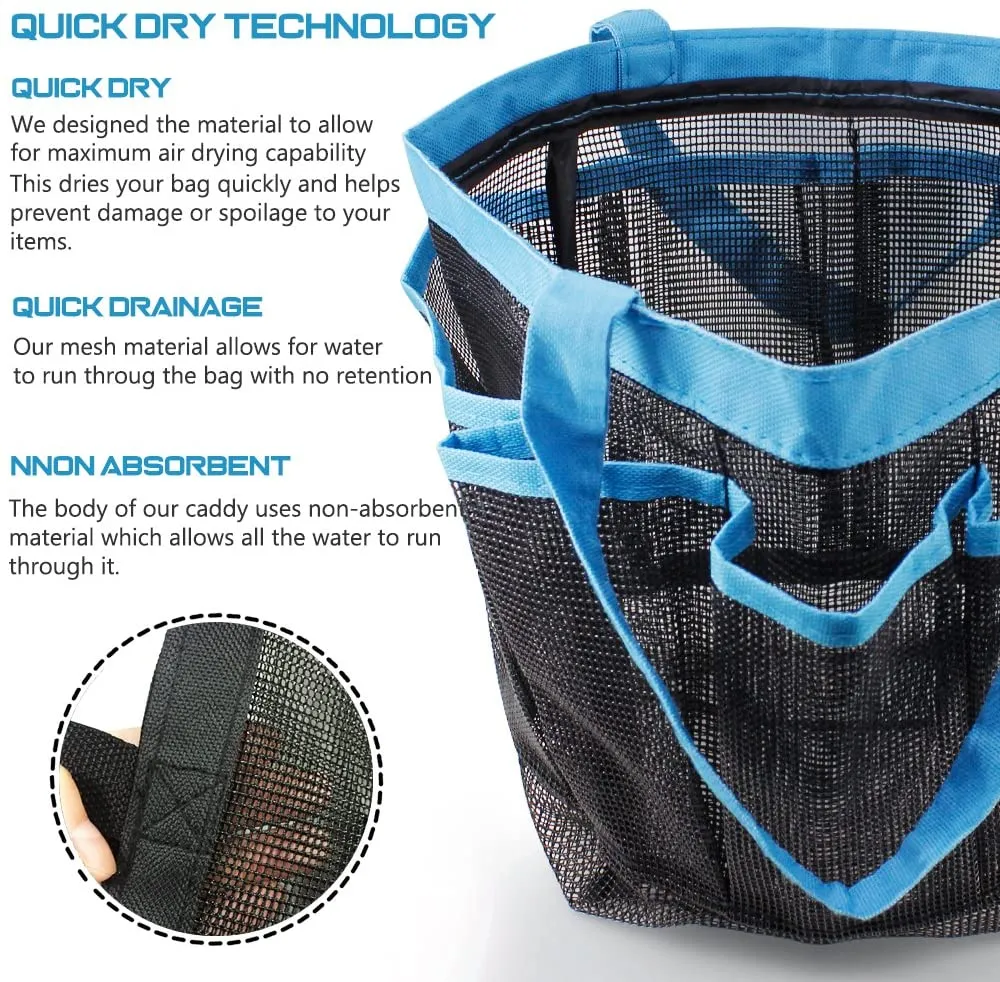 Portable Mesh Shower Caddy, Quick Dry Hanging Toiletry Tote Bag Organizer, Great for Home, Camping, Beach, Dorm etc - Blue