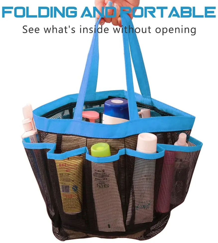 Portable Mesh Shower Caddy, Quick Dry Hanging Toiletry Tote Bag Organizer, Great for Home, Camping, Beach, Dorm etc - Blue