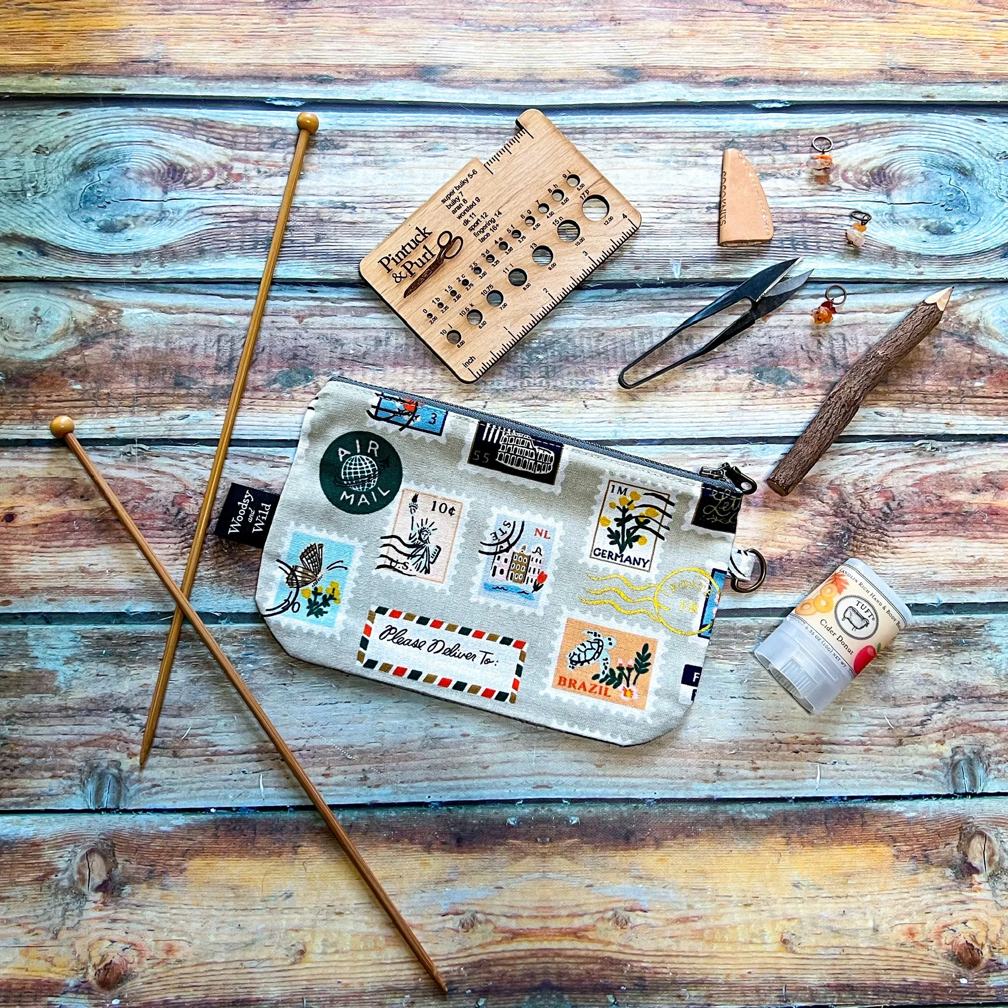 *Postage Stamps*- Signature Zippered Knitting Project Bag