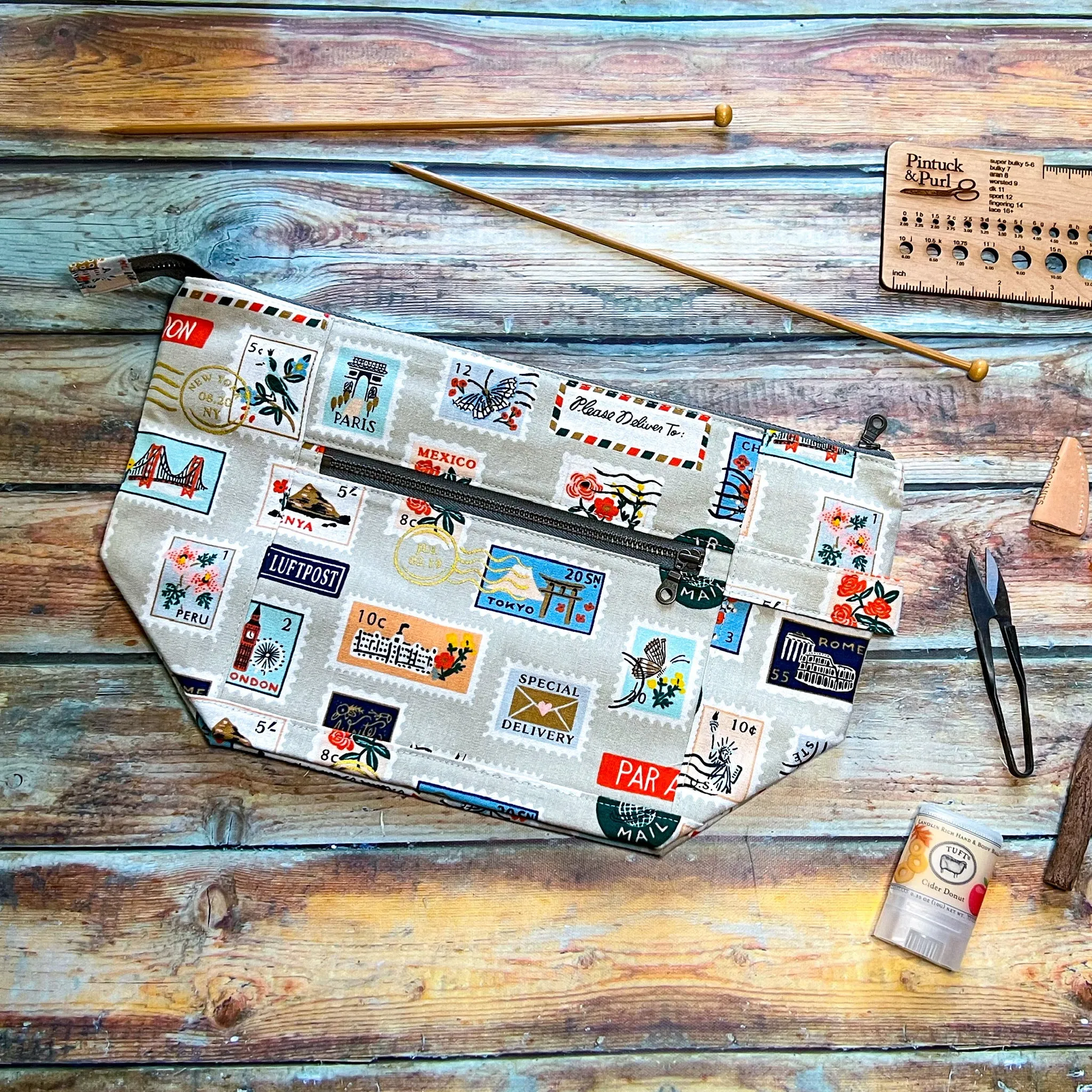*Postage Stamps*- Signature Zippered Knitting Project Bag