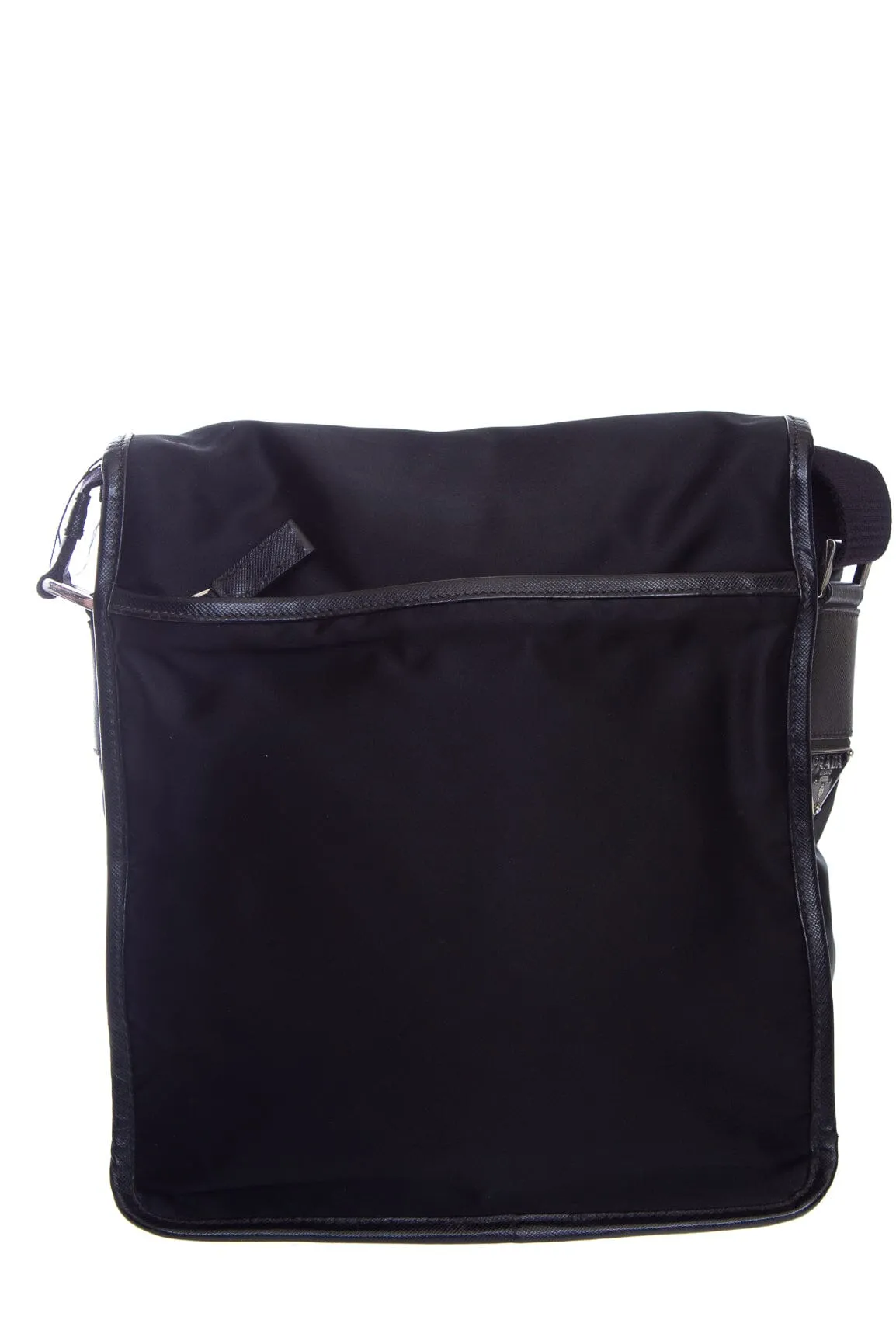 Prada Black Nylon Messenger Logo Flap Handbag
