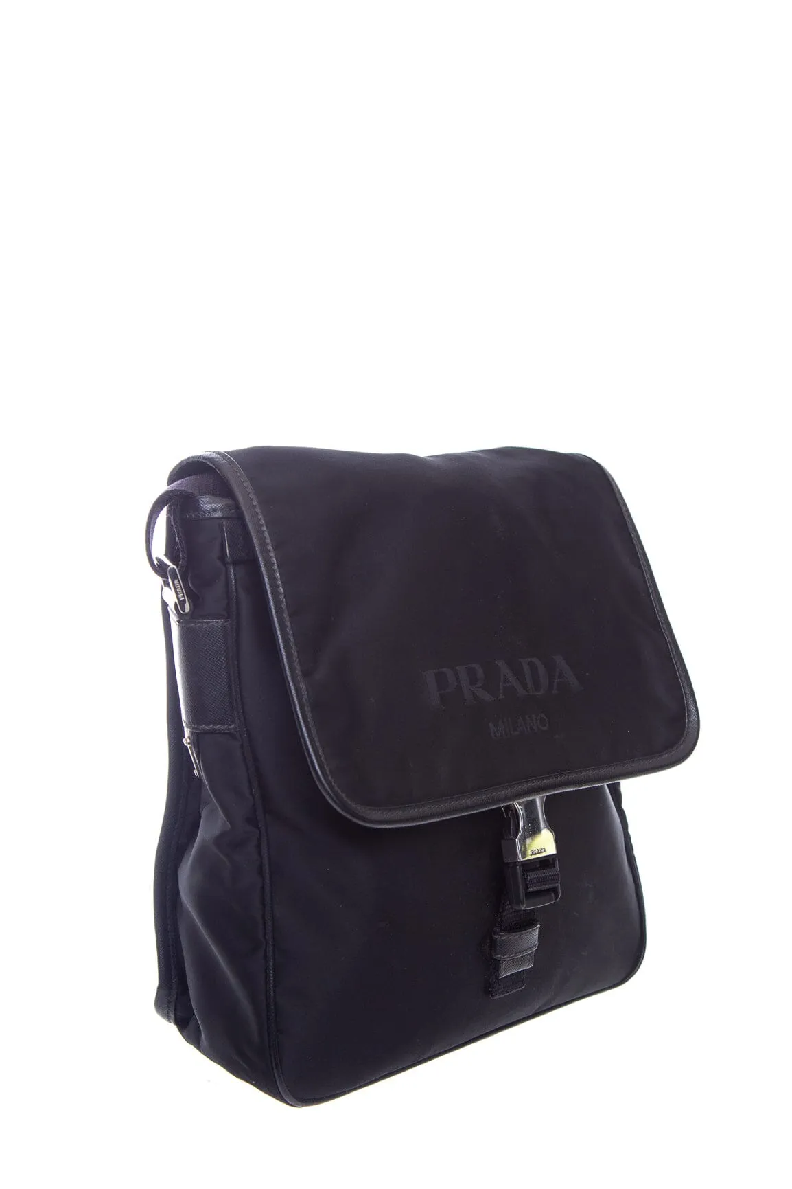Prada Black Nylon Messenger Logo Flap Handbag