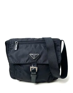 Prada Black Tessuto Nylon Flap Messenger Bag
