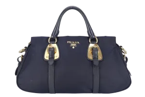 PRADA BN1903 TESSUTO MEDIUM NAVY NYLON 2WAYS BAG GOLD HARDWARE WITH STRAPS NO DUST COVER