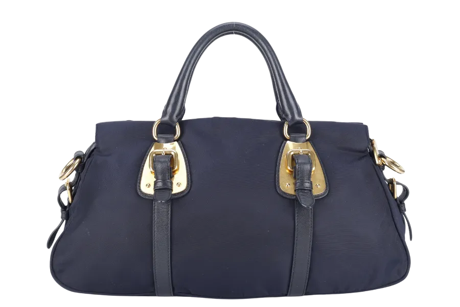 PRADA BN1903 TESSUTO MEDIUM NAVY NYLON 2WAYS BAG GOLD HARDWARE WITH STRAPS NO DUST COVER