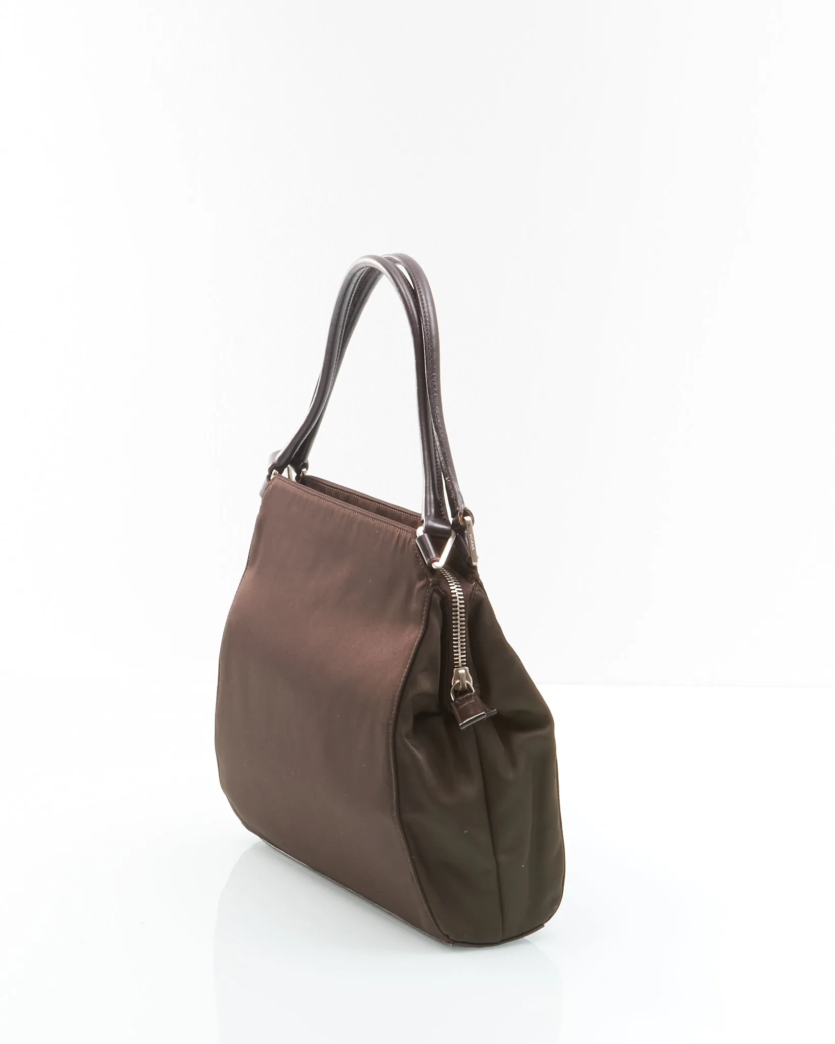 Prada Brown Tessuto Nylon Leather Handle Tote Handbag
