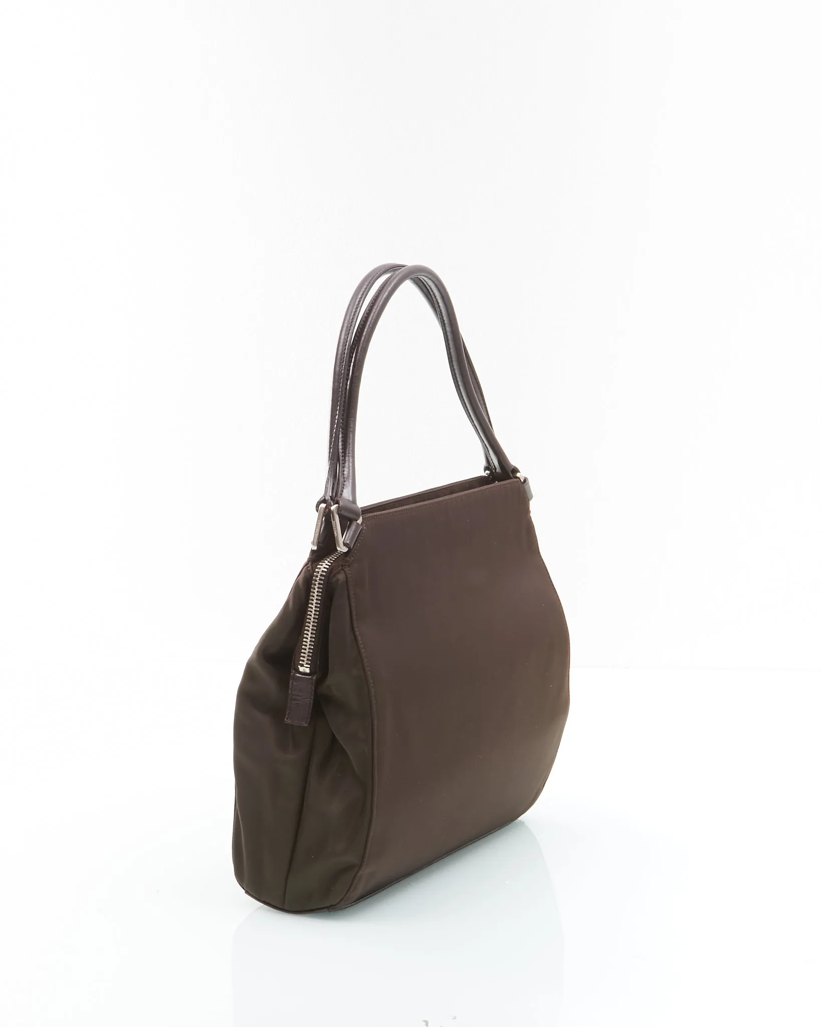 Prada Brown Tessuto Nylon Leather Handle Tote Handbag