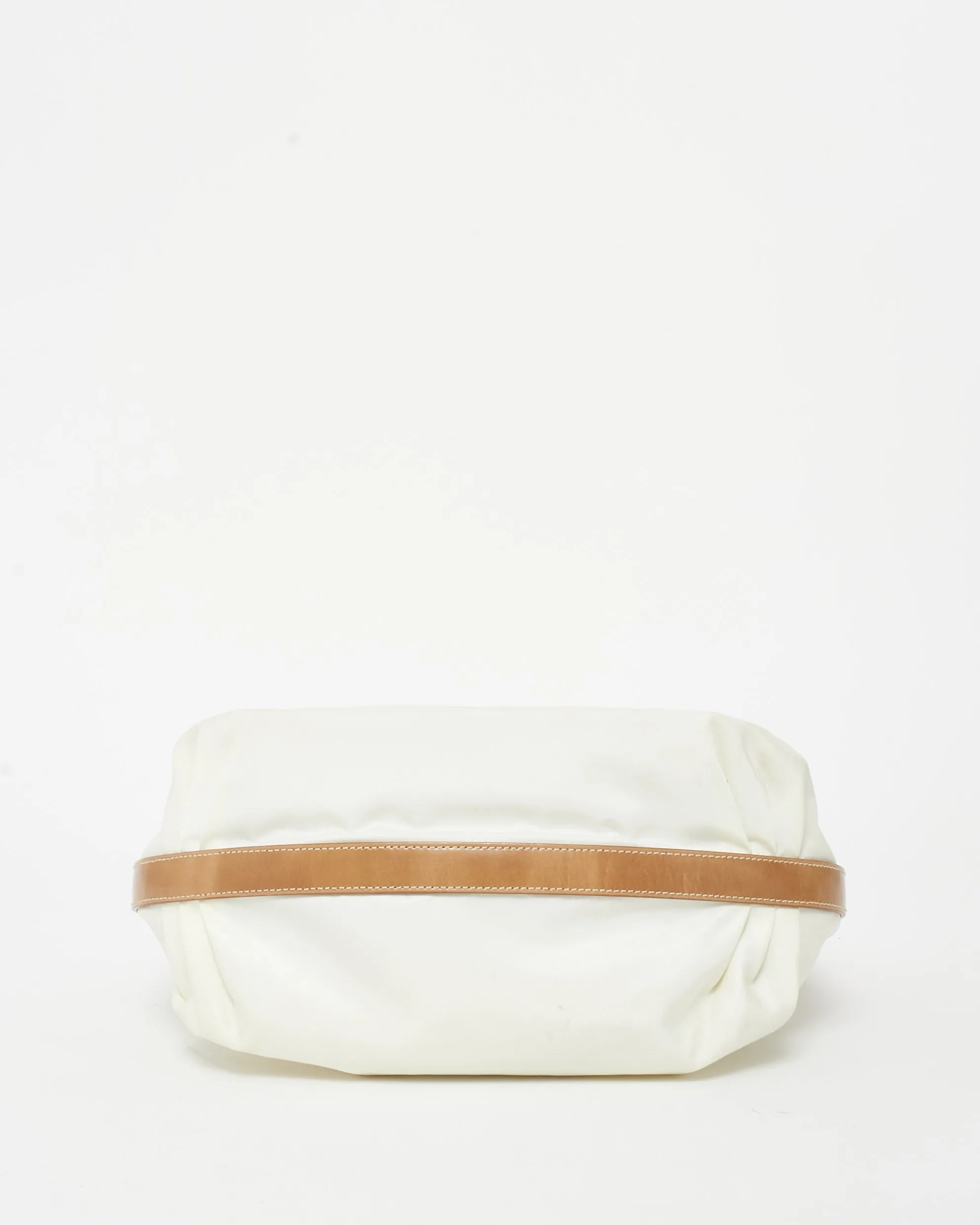 Prada Off White Nylon & Brown Leather Logo Shoulder Bag