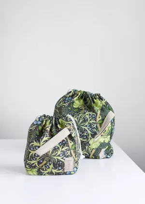 Project bags. Set of 2 Knitter Project Bags. Large and Small.  William Morris. Seaweed