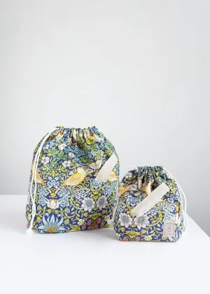 Project bags. Set of 2 Knitter Project Bags. Large and Small. William Morris Strawberry Thief print