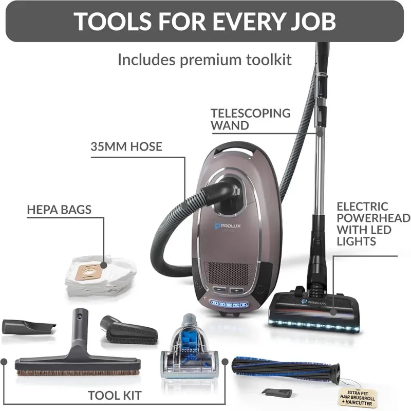 Prolux QX60 Pet Bagged Canister Vacuum with Sealed HEPA Filtration