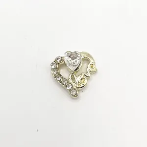 Queen - Nail Charms 10pc - #143 Gold Hearts with Clear and White Crystals