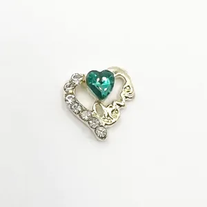 Queen - Nail Charms 10pc - #144 Gold Hearts with Clear and Green Crystals