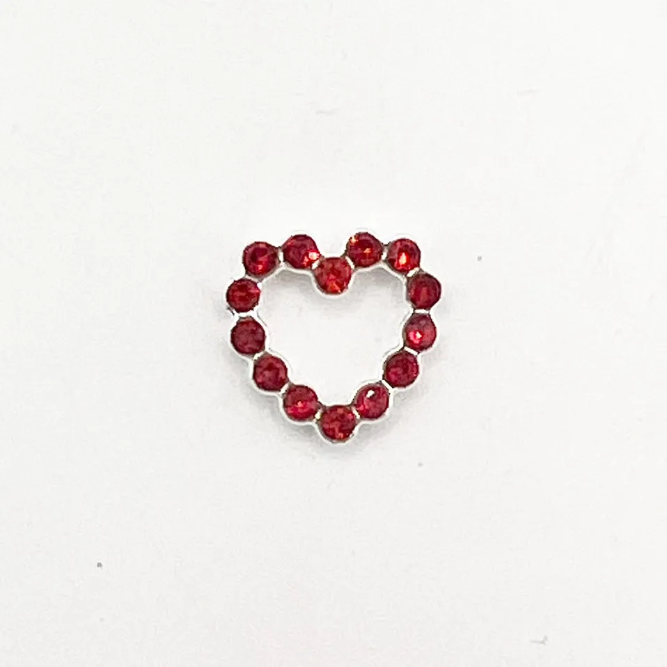 Queen - Nail Charms 10pc - #146 Silver Hearts with Red Crystals