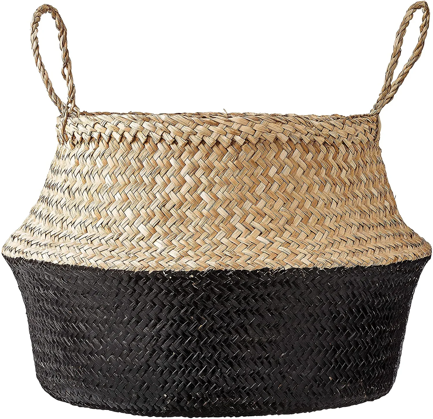 Quite Large 19.5 Inch Bloomingville Round Natural Seagrass Basket with Handles, 19.5 Inch, Natural & Black