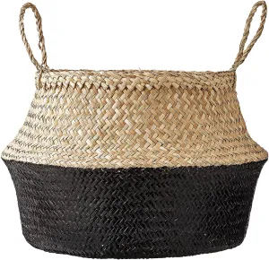 Quite Large 19.5 Inch Bloomingville Round Natural Seagrass Basket with Handles, 19.5 Inch, Natural & Black