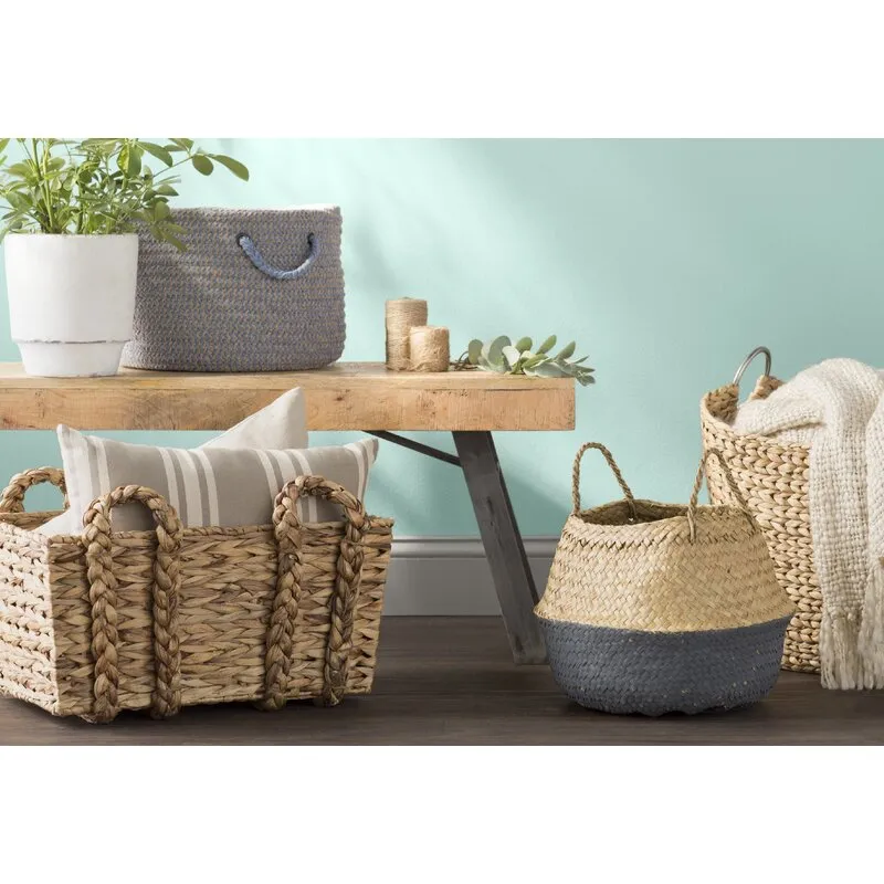 Quite Large 19.5 Inch Bloomingville Round Natural Seagrass Basket with Handles, 19.5 Inch, Natural & Black