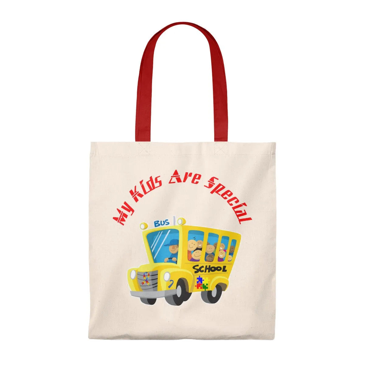 "Schoolbus Special Kids" Red Letters Tote Bag - Vintage
