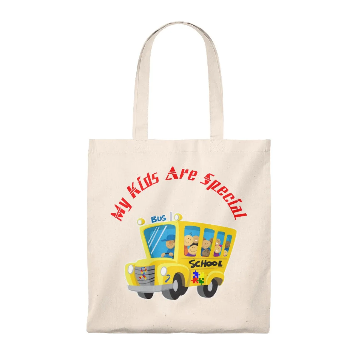 "Schoolbus Special Kids" Red Letters Tote Bag - Vintage