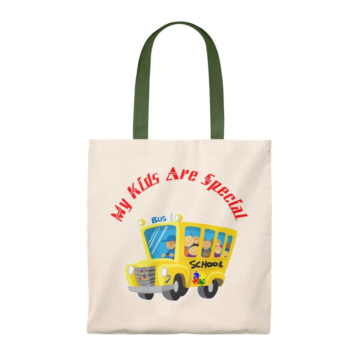 "Schoolbus Special Kids" Red Letters Tote Bag - Vintage
