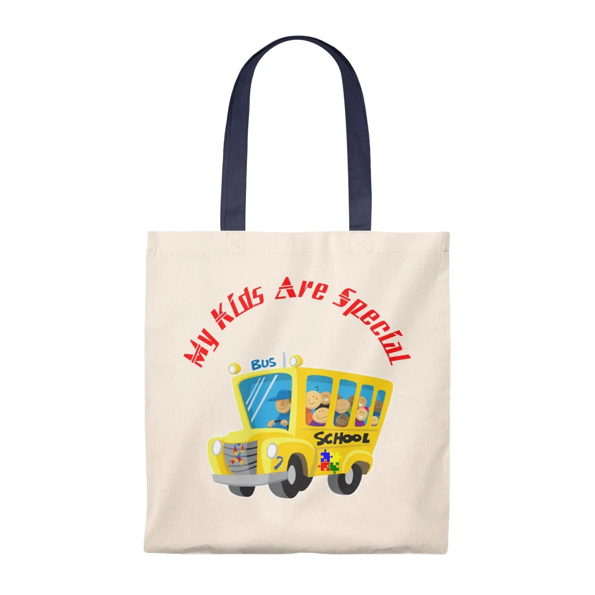 "Schoolbus Special Kids" Red Letters Tote Bag - Vintage