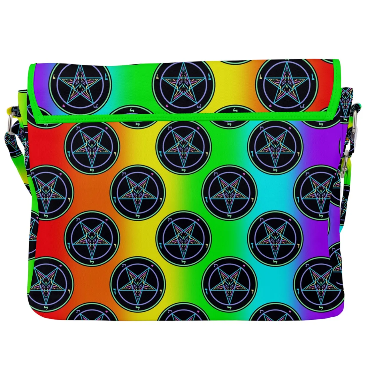 Rainbow Neon Baphomet Buckle Messenger Bag
