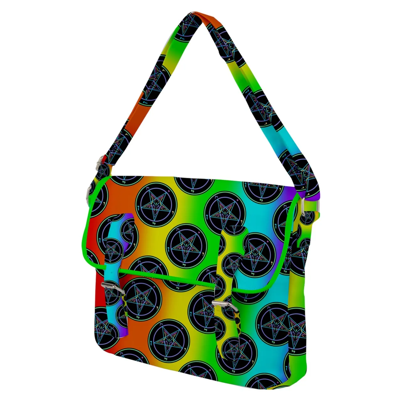 Rainbow Neon Baphomet Buckle Messenger Bag