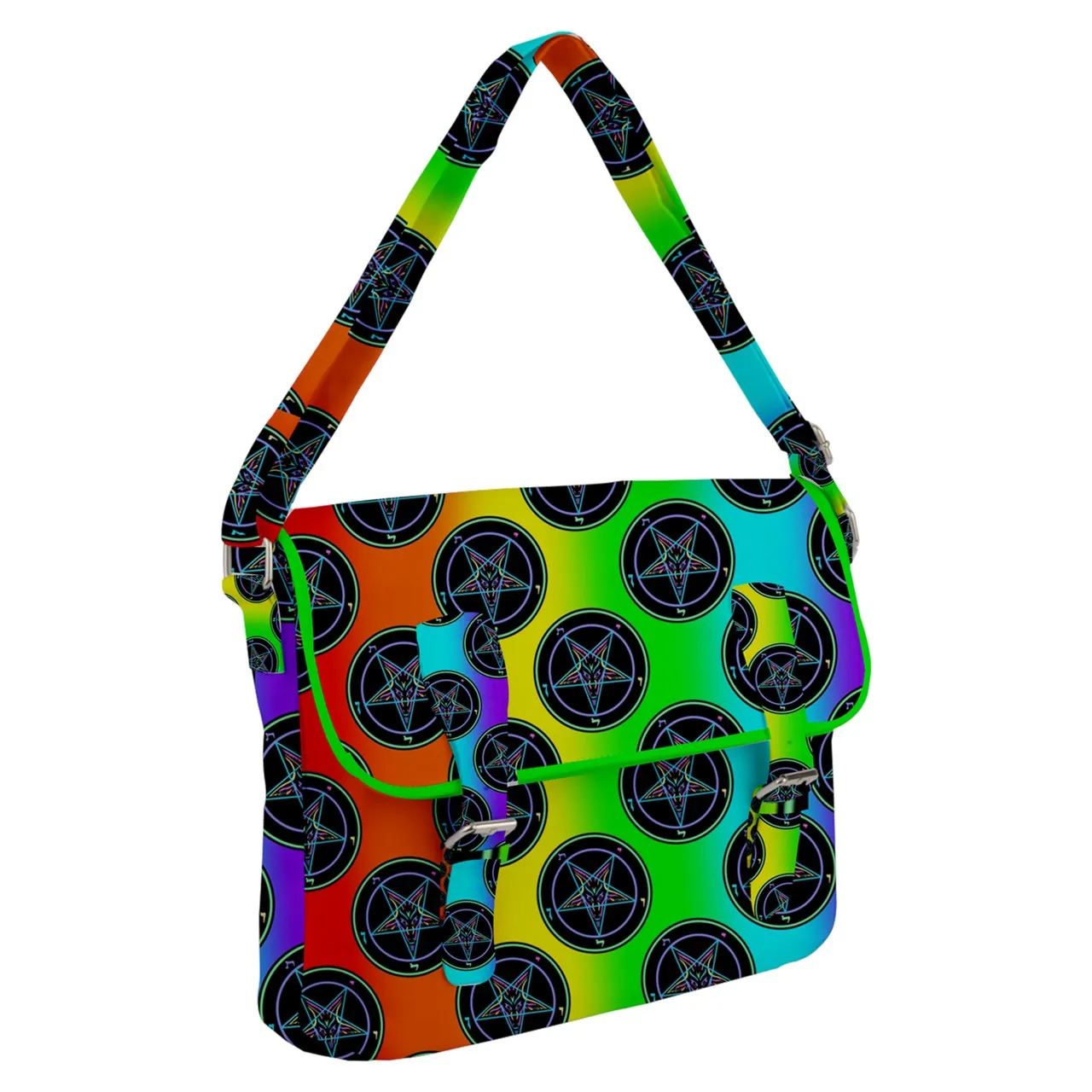 Rainbow Neon Baphomet Buckle Messenger Bag
