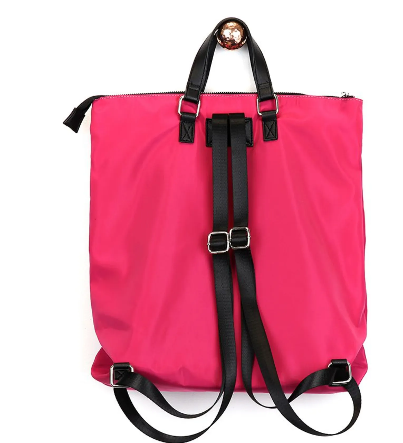Raspberry Nylon Backpack With zip Front