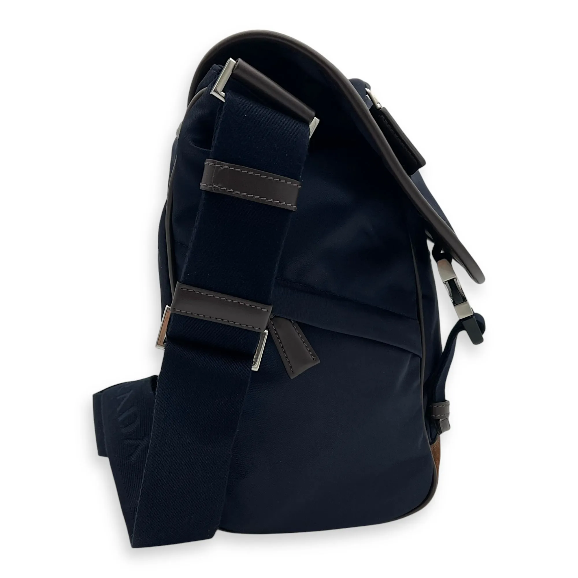 Re-Nylon Messenger Blue in Nylon, Silver hardware