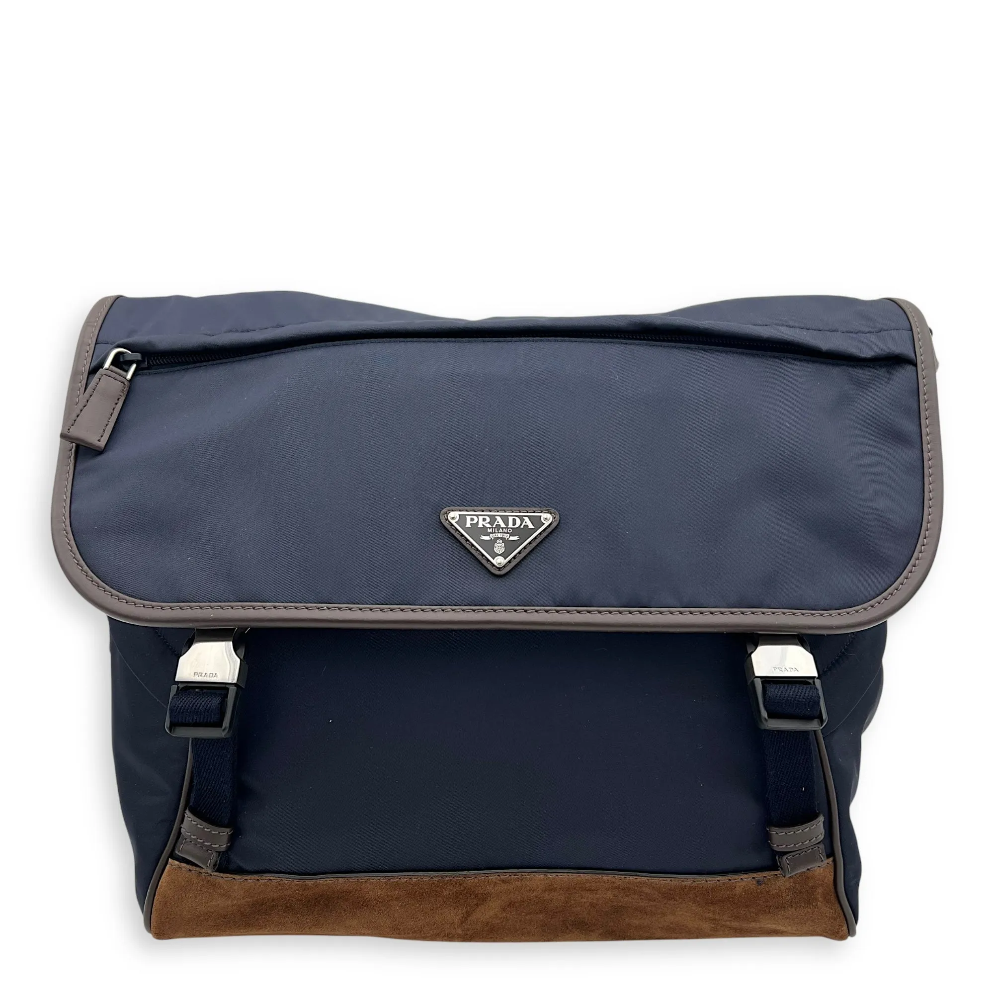 Re-Nylon Messenger Blue in Nylon, Silver hardware