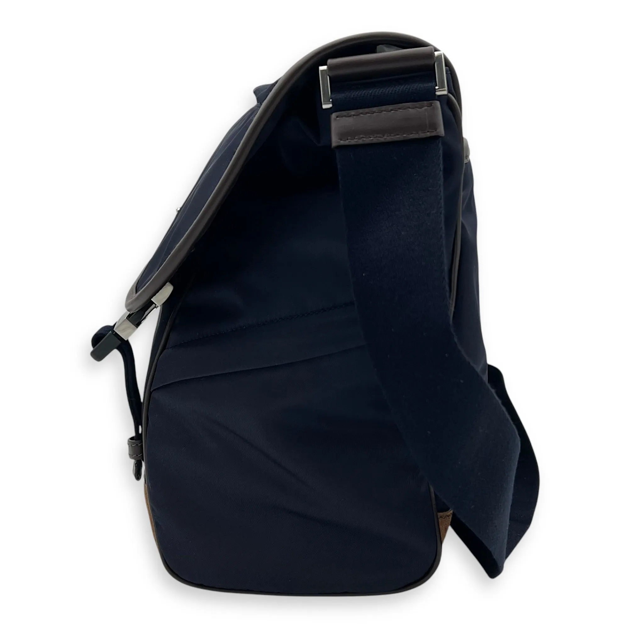 Re-Nylon Messenger Blue in Nylon, Silver hardware