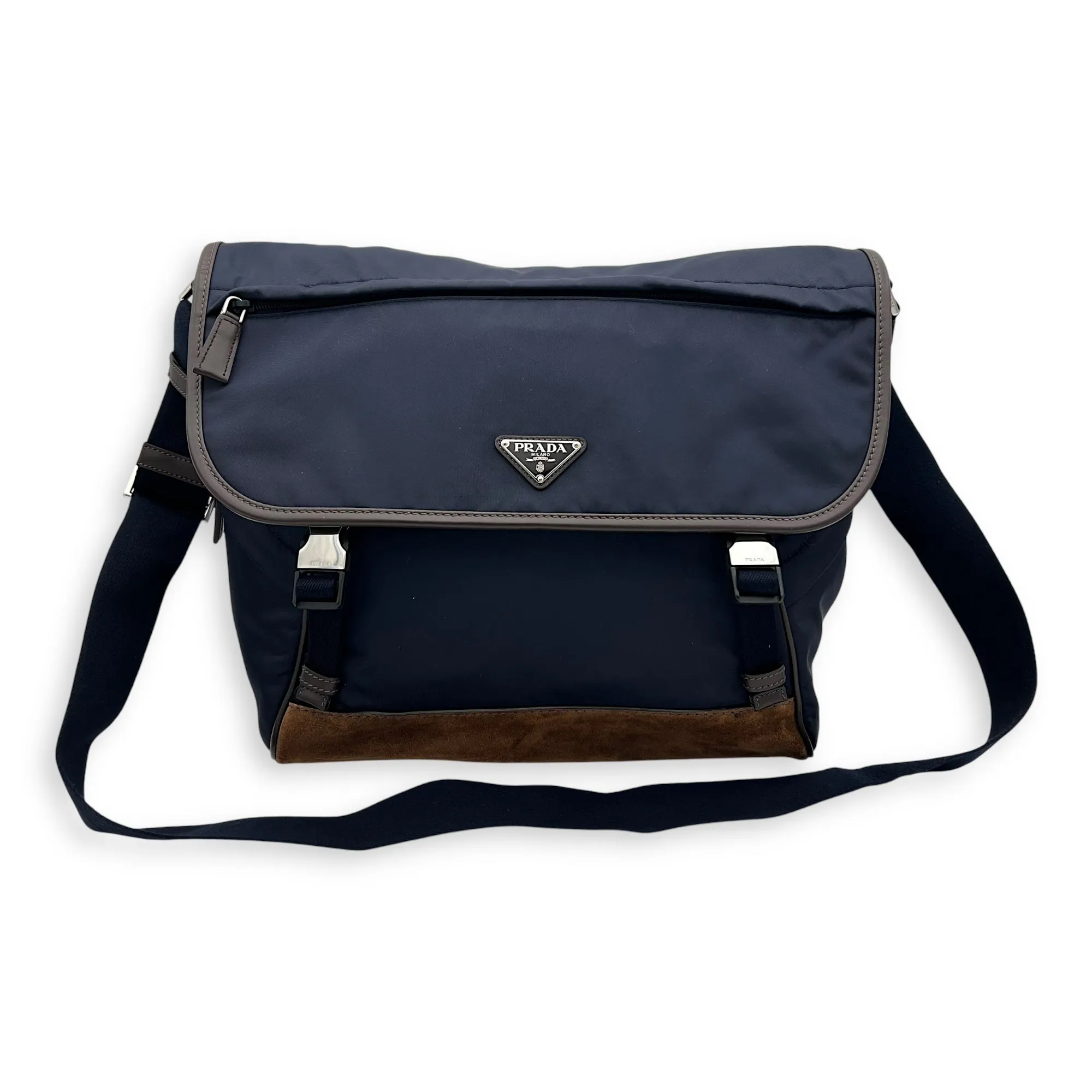 Re-Nylon Messenger Blue in Nylon, Silver hardware