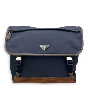 Re-Nylon Messenger Blue in Nylon, Silver hardware