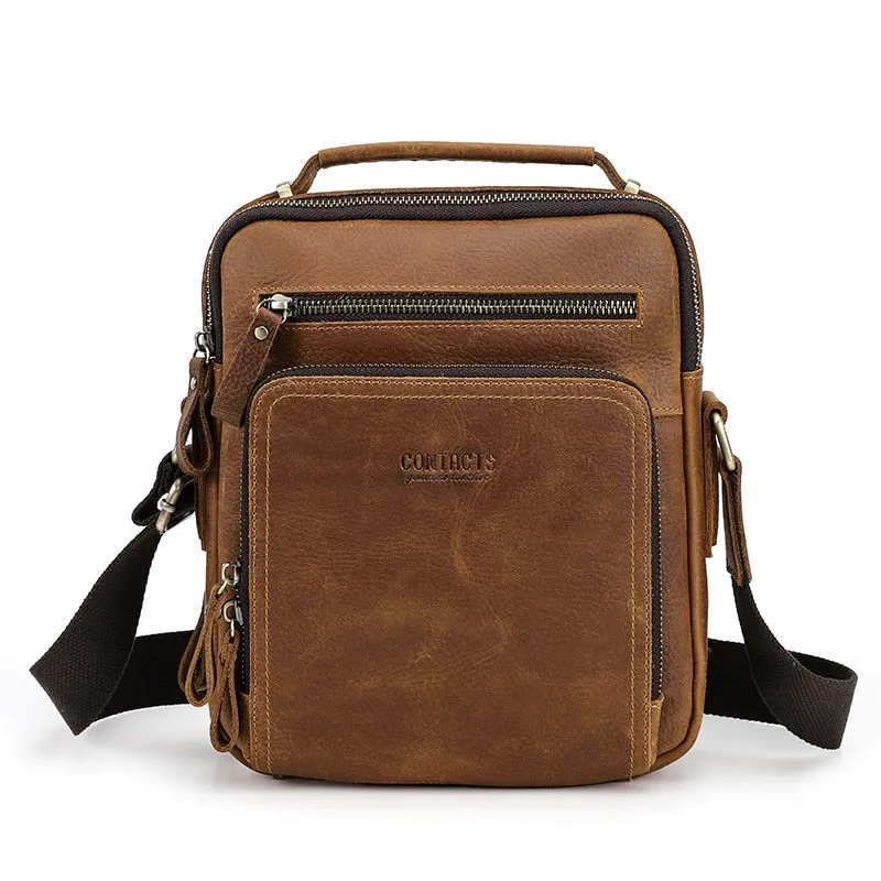 Realaiot 100% Genuine Leather Men Shoulder Bag Crossbody Bags for Men High Quality Bolsas Fashion Messenger Bag for 9.7" iPad Gifts for Men