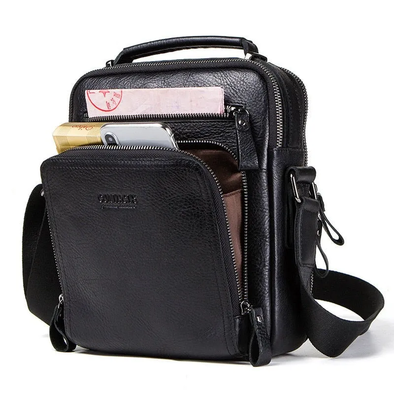 Realaiot 100% Genuine Leather Men Shoulder Bag Crossbody Bags for Men High Quality Bolsas Fashion Messenger Bag for 9.7" iPad Gifts for Men