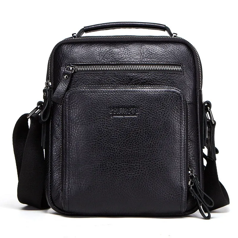 Realaiot 100% Genuine Leather Men Shoulder Bag Crossbody Bags for Men High Quality Bolsas Fashion Messenger Bag for 9.7" iPad Gifts for Men