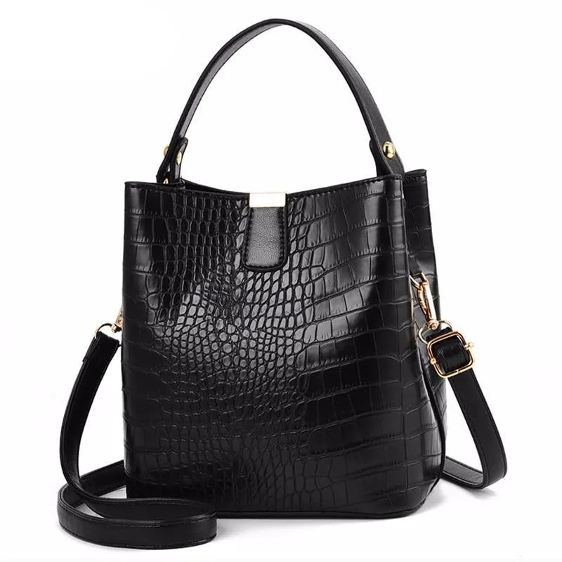 Retro Alligator Bucket Bags Women Crocodile Pattern Handbag Capacity Casual Crocodile Shoulder Messenger Bags Ladies PU Purse