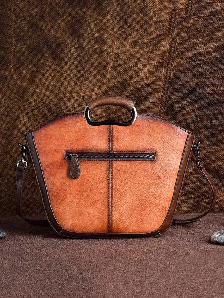 Retro Hand Painted Women Bag Genuine Leather Elegant Rose Handbag