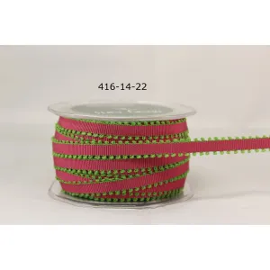 Ribbon - 1/4 Inch Grosgrain Ribbon with Picot Edge - Fuchsia / Parrot Green