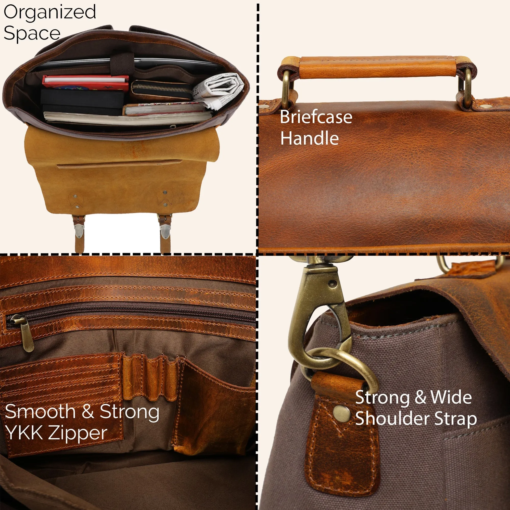 Rover Leather Canvas Messenger Bag Briefcase Laptop Bag (Dark Grey)