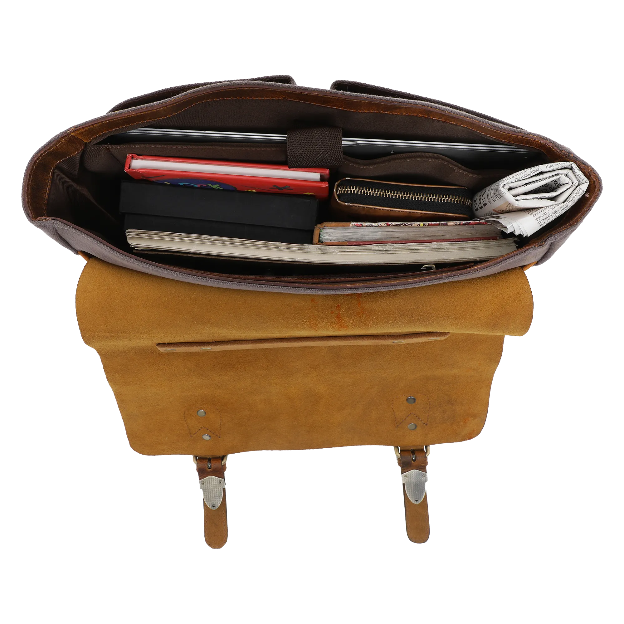 Rover Leather Canvas Messenger Bag Briefcase Laptop Bag (Dark Grey)
