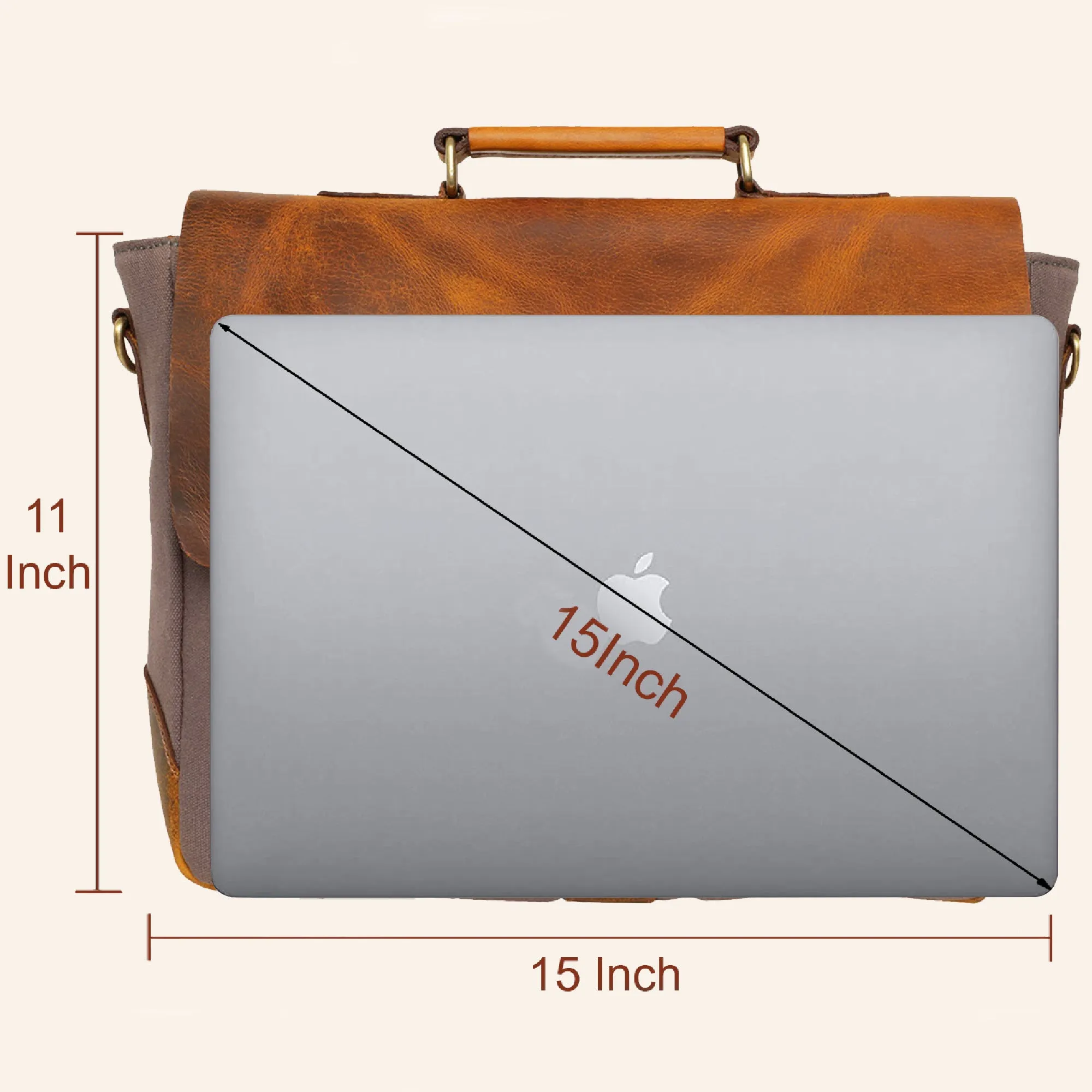 Rover Leather Canvas Messenger Bag Briefcase Laptop Bag (Dark Grey)