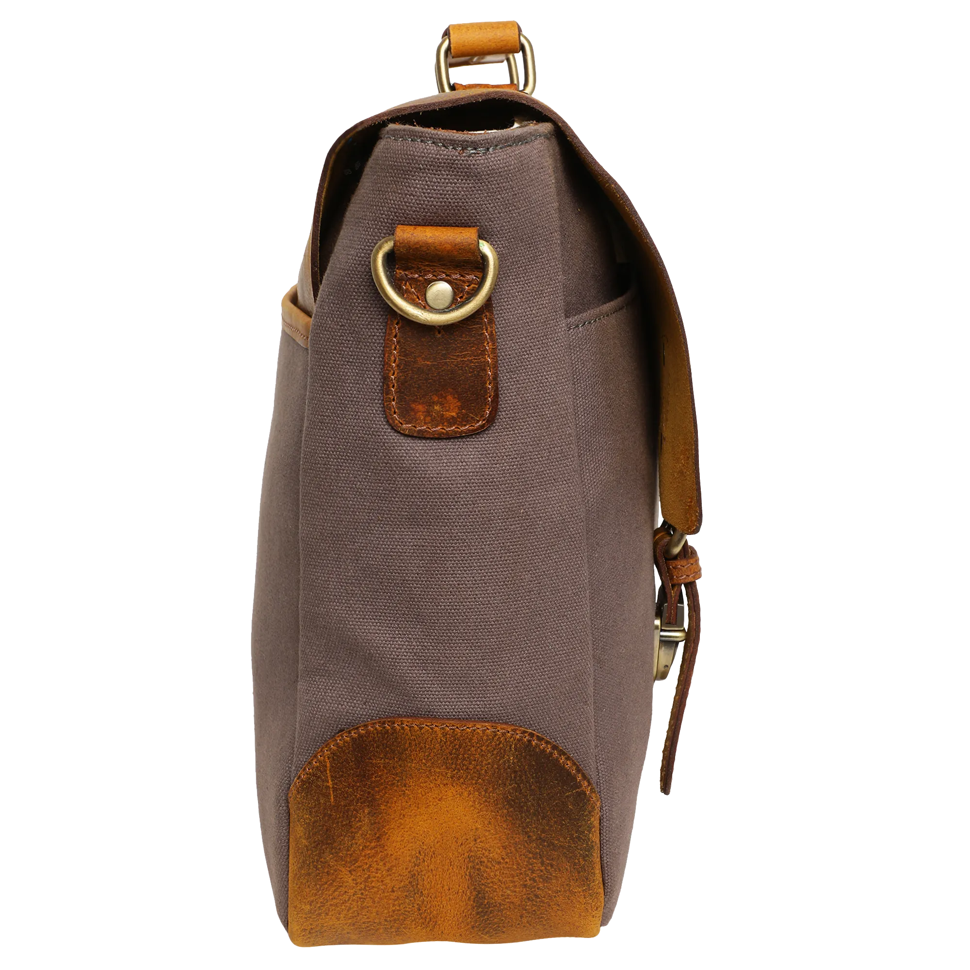 Rover Leather Canvas Messenger Bag Briefcase Laptop Bag (Dark Grey)
