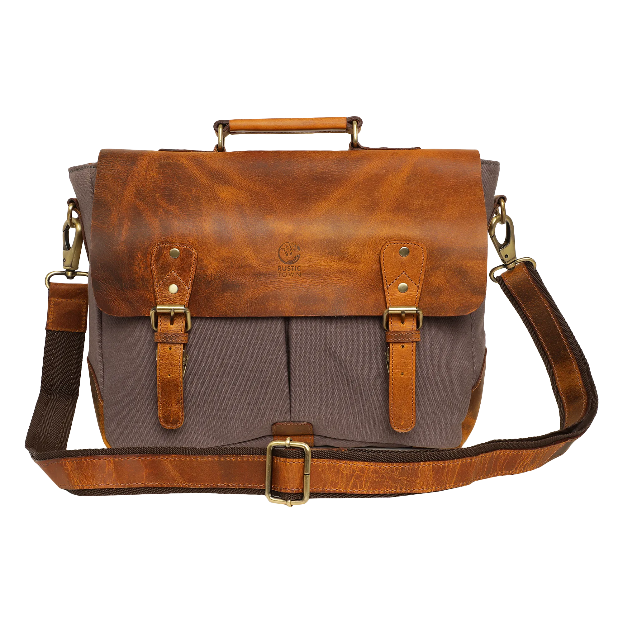Rover Leather Canvas Messenger Bag Briefcase Laptop Bag (Dark Grey)