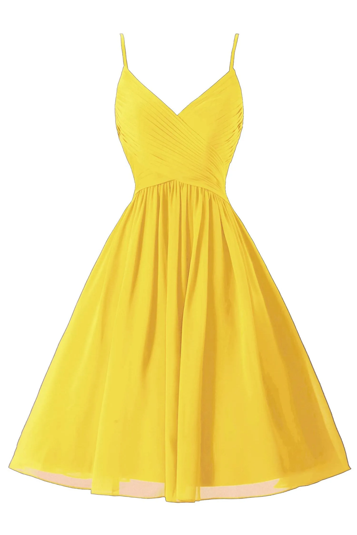 Roycebridal Spaghetti Straps Sleeveless A Line Chiffon Short Prom Dresses With Pockets