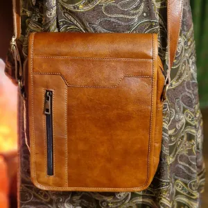 Rustic Tan Leather Small Messenger Bag