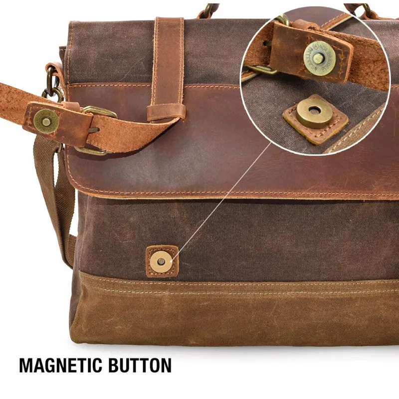 Saxon Vintage Waxed Canvas Leather Laptop Bag 15 inch