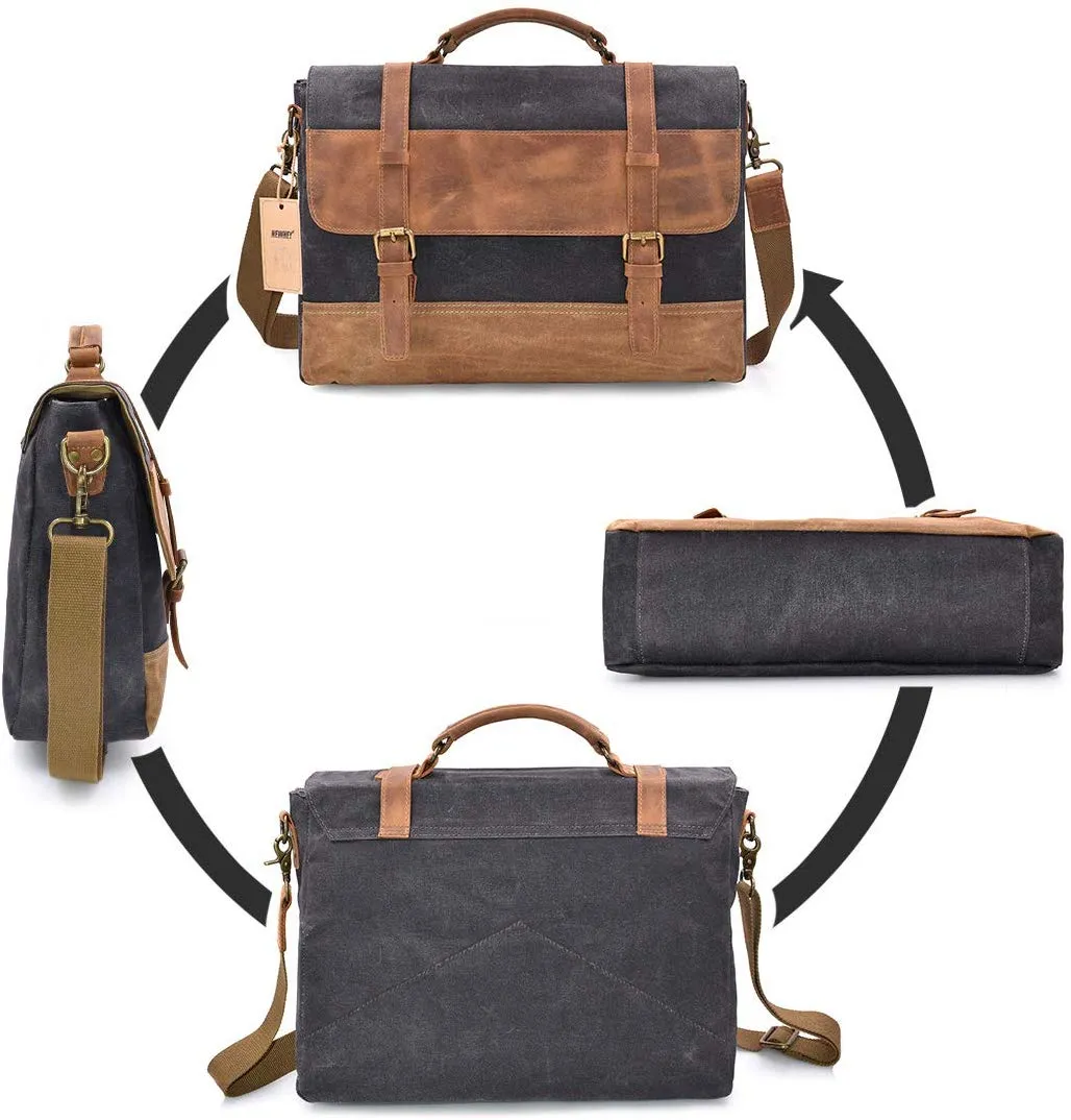 Saxon Vintage Waxed Canvas Leather Laptop Bag 15 inch