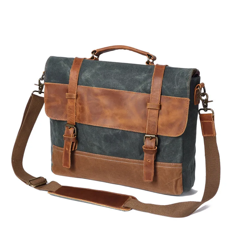 Saxon Vintage Waxed Canvas Leather Laptop Bag 15 inch
